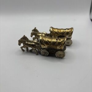 Vintage Japan Metal Horse Drawn‎ Covered Wagon Salt & Pepper Shakers